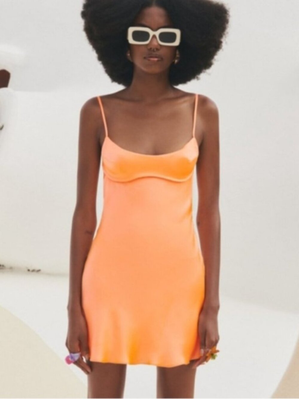 Zara Viral Satin Effect Cutout Dress with Spaghetti Straps - Tangerine